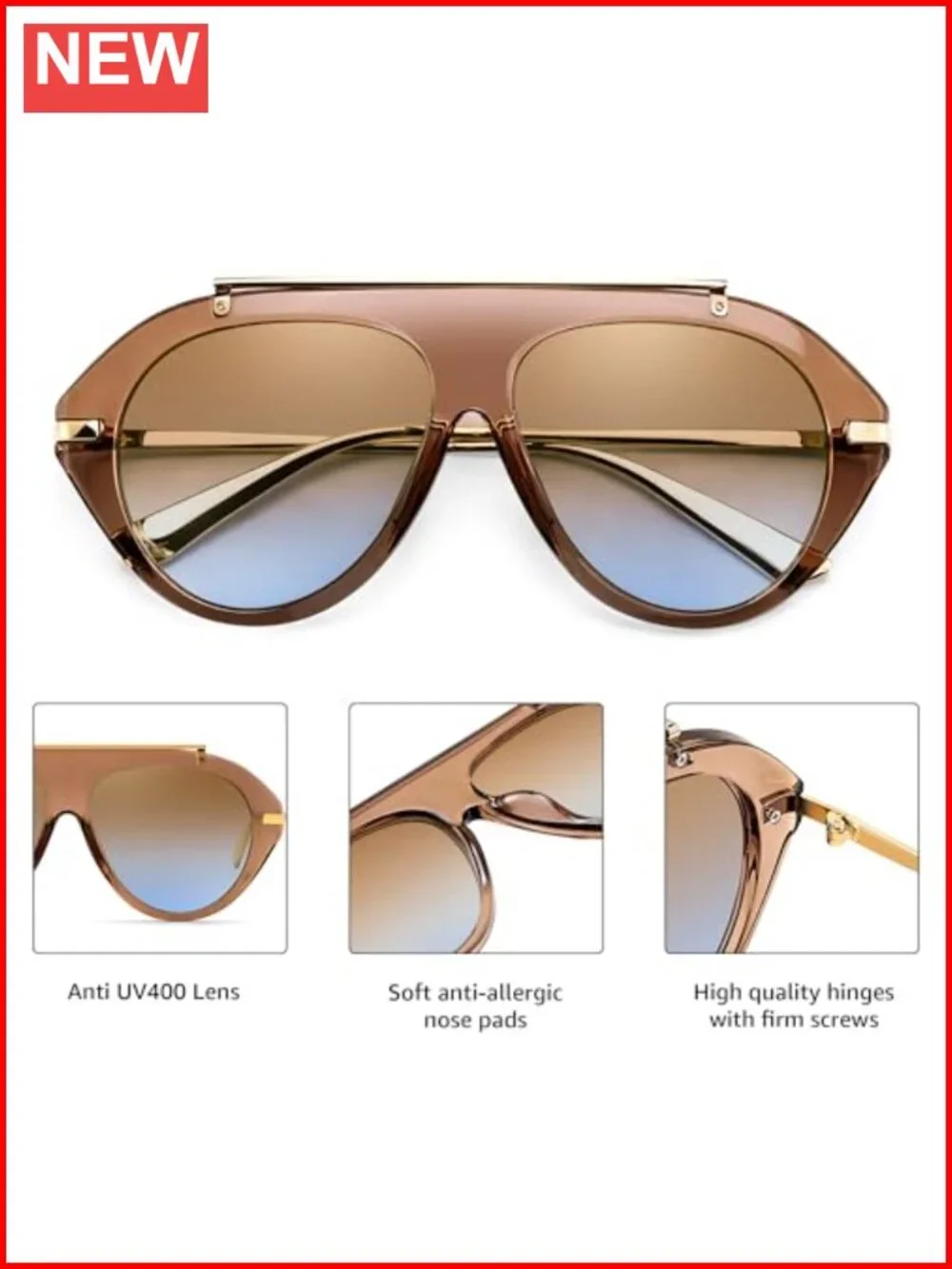 Retro Aviator Sunglasses Oversized 70s Vintage Metal Sun Glasses UV400